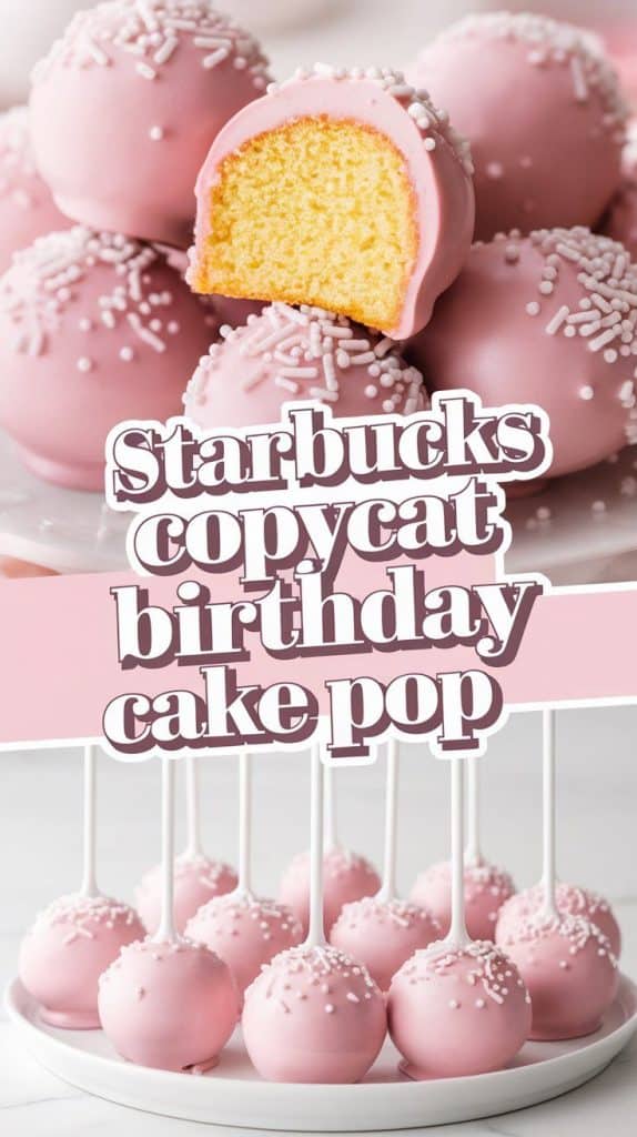 Starbucks copycat birthday cake pops displayed on a white plate