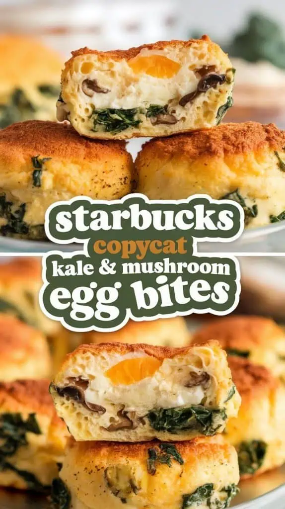 freshly baked Starbucks copycat kale & mushroom egg bites on a white plate