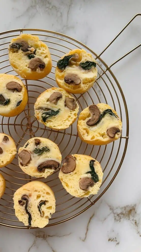 freshly baked Starbucks copycat mushroom & spinach egg white bites cooling on a wire rack