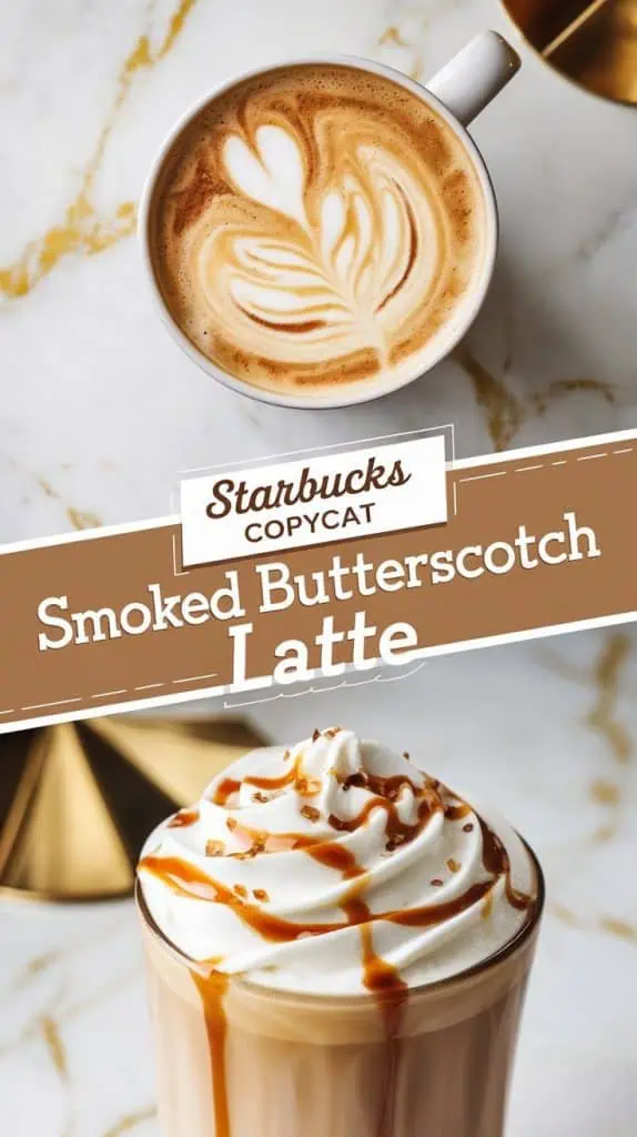 a Starbucks copycat smoked butterscotch latte in a white ceramic mug
