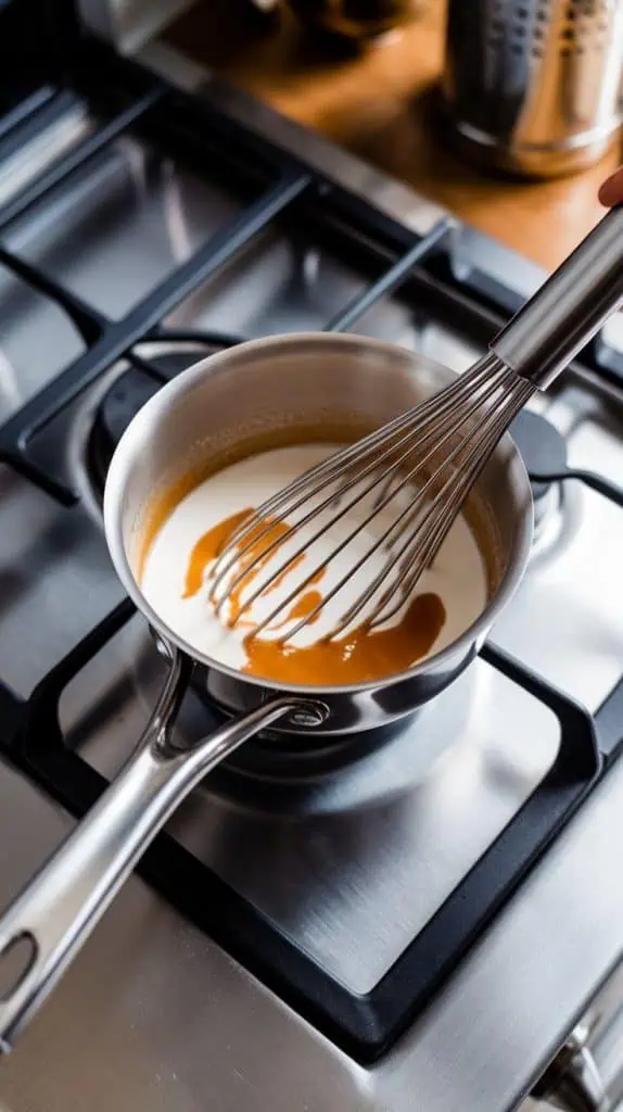  a small saucepan on a modern stainless steel gas stove
