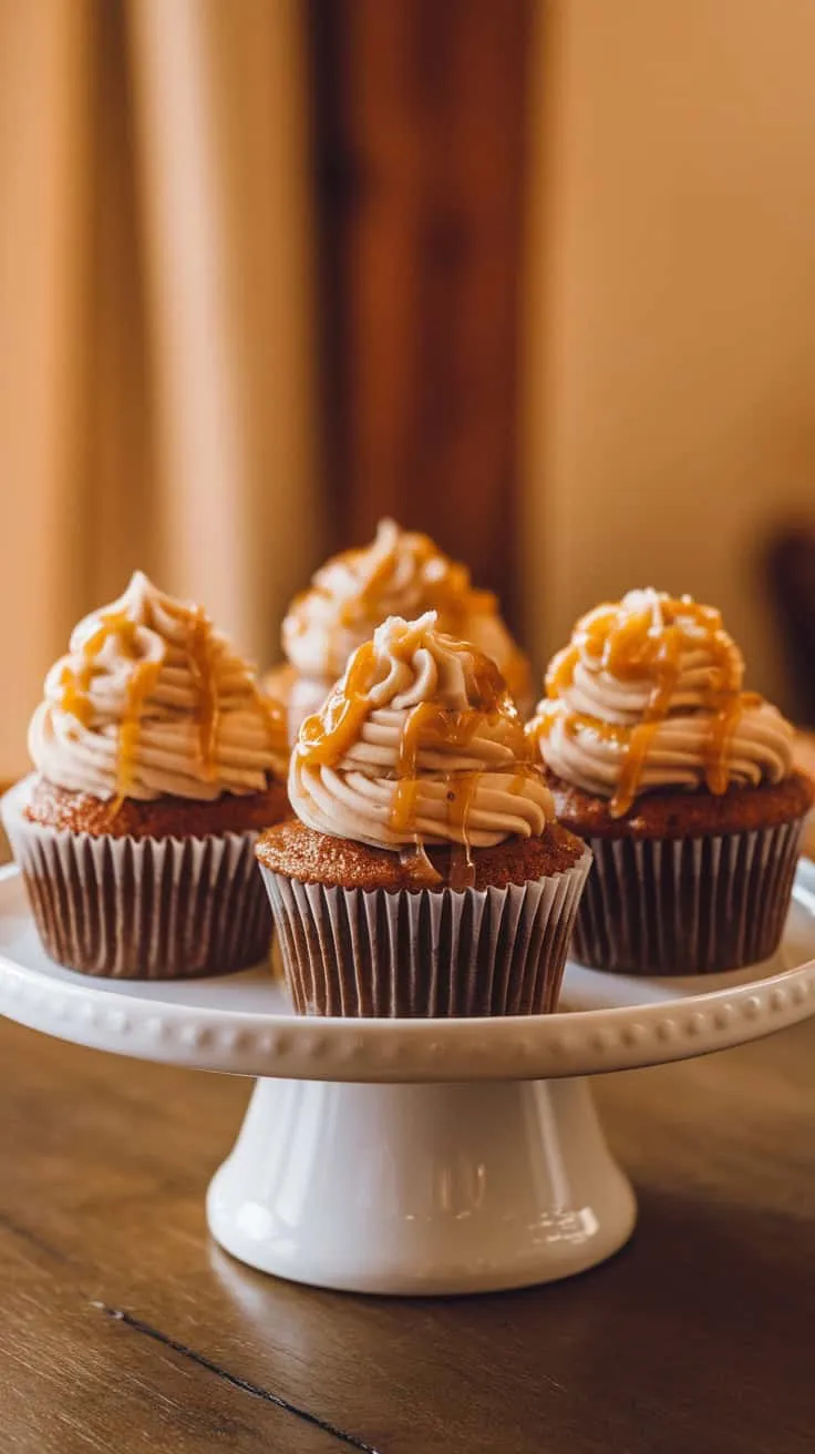 Delicious dulce de leche Easter cupcakes with caramel drizzle on top.
