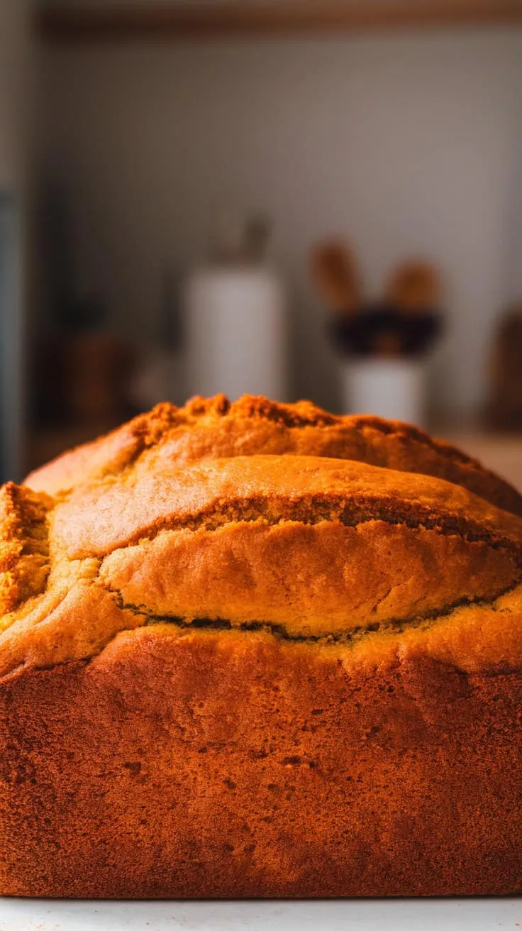 A freshly baked loaf of pumpkin spice banana bread.