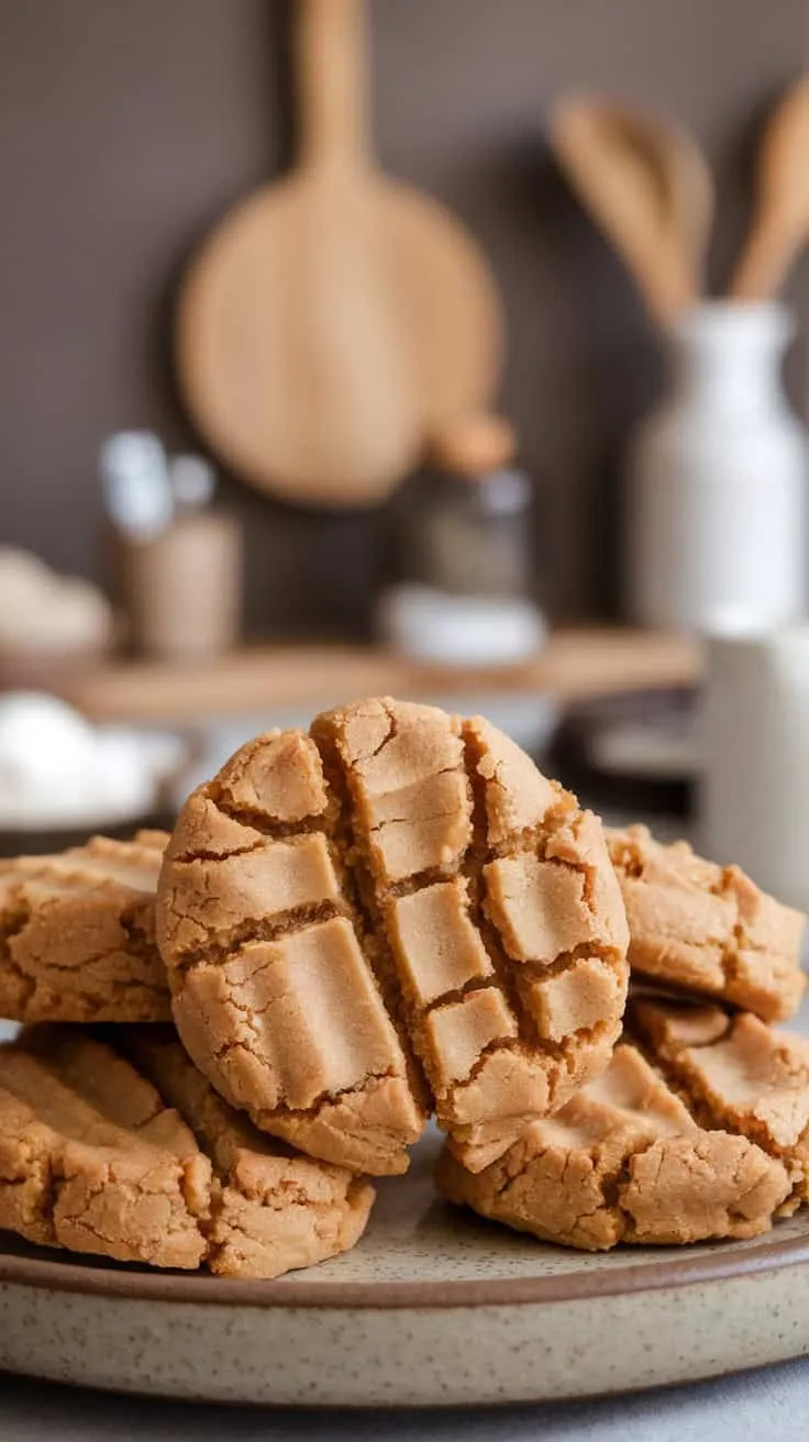 Plate of peanut butter espresso cookies with a textured surface.