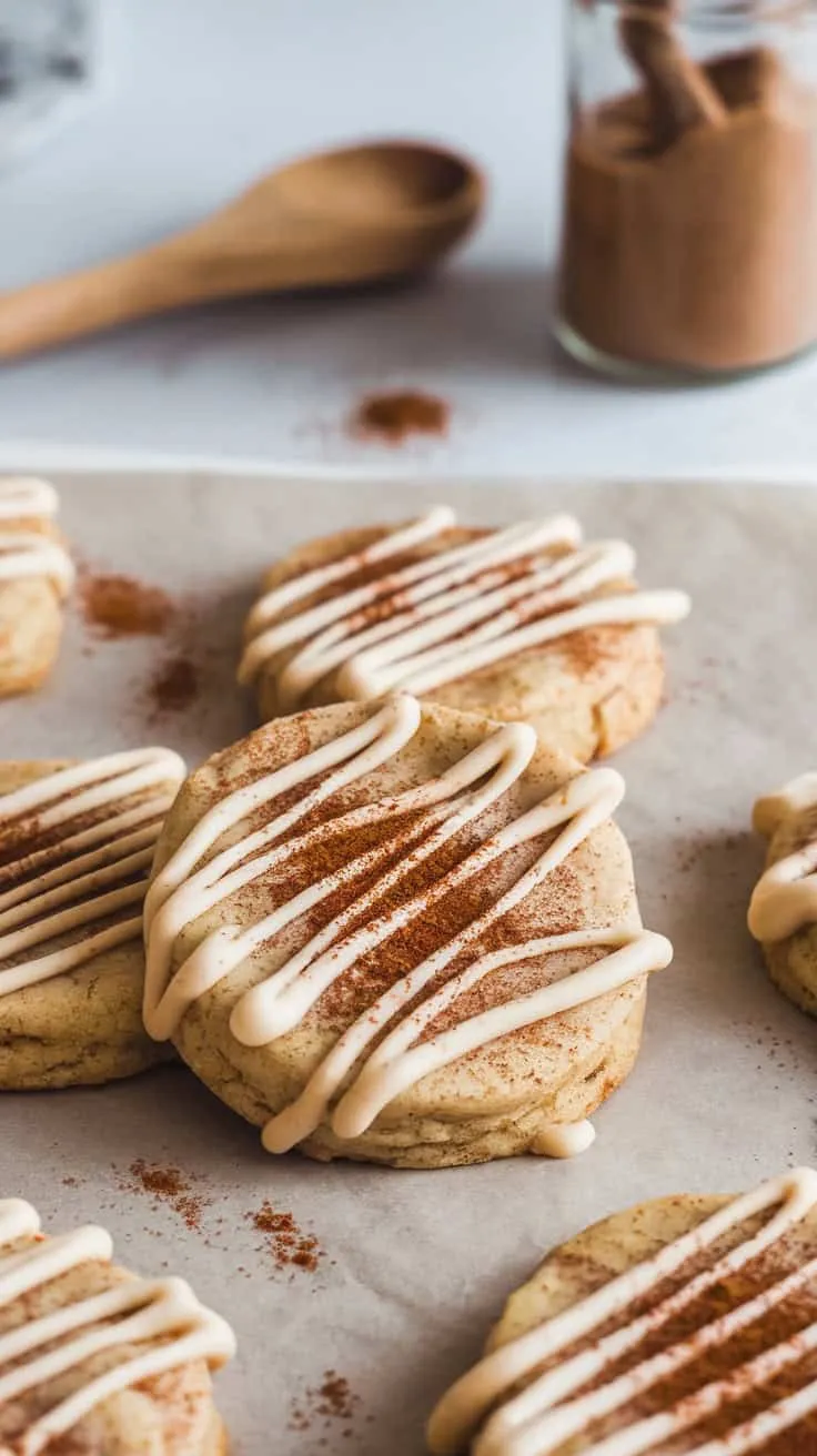 Dirty Vanilla Chai Latte Cookies with icing and cinnamon
