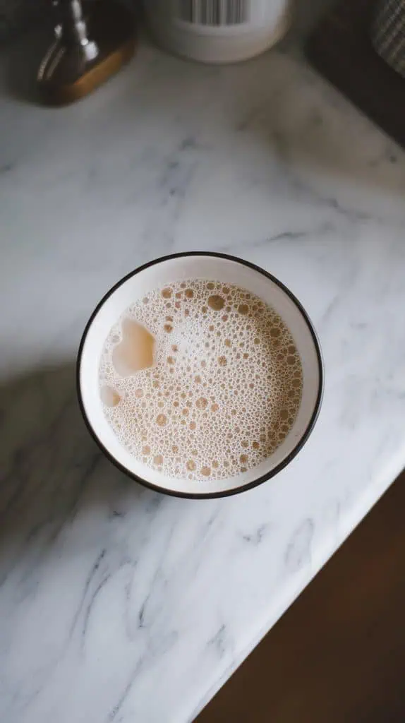 yeast bubbling and foaming in a small bowl of warm milk and sugar.