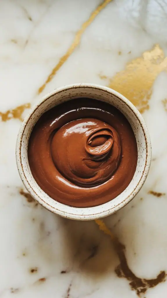 a small bowl with unsweetened cocoa powder and maple syrup stirred into a smooth, thick chocolate paste