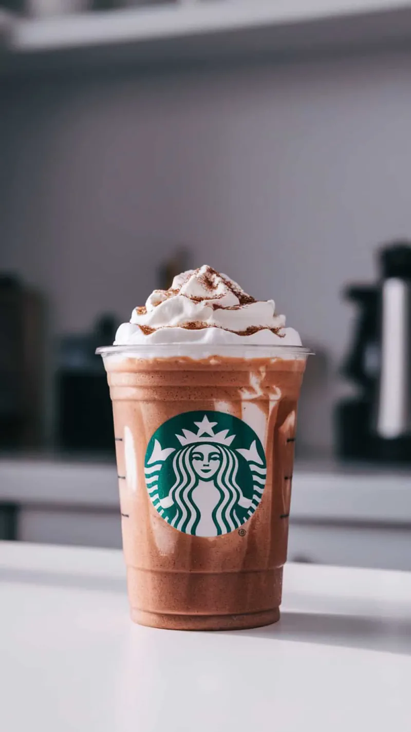 A Starbucks Copycat Chocolate Cinnamon Churro Frappuccino with whipped cream and cinnamon on top.