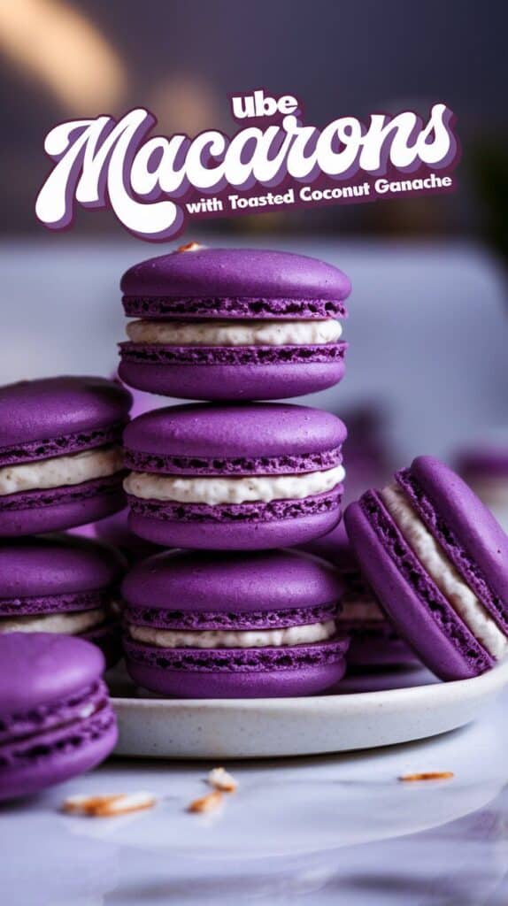 Ube Macarons with Toasted Coconut Ganache