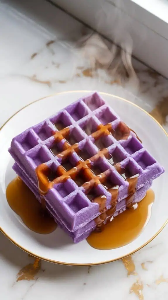 Ube Waffles with Macapuno Syrup