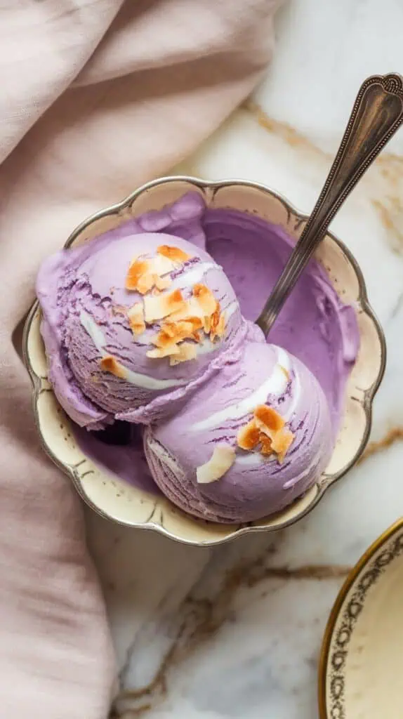 Ube Ice Cream with Coconut Swirl