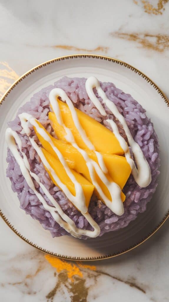 Ube Sticky Rice with Mango and Coconut Milk