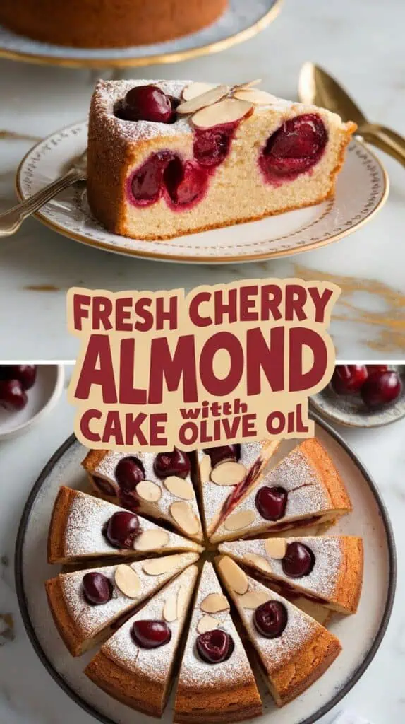 Fresh Cherry Almond Cake with Olive Oil 
