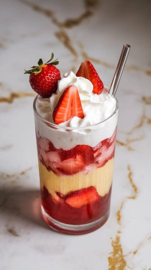 a whim one hot afternoon, using up the last of some homemade strawberry syrup—and now it’s my go-to when I want something sweet but refreshing