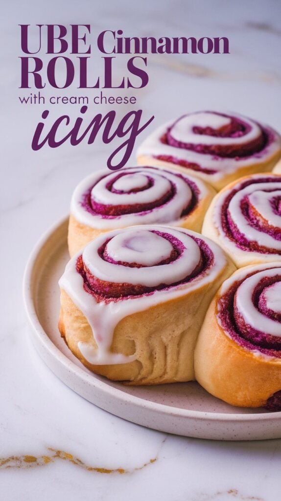 Ube Cinnamon Rolls with Cream Cheese Icing