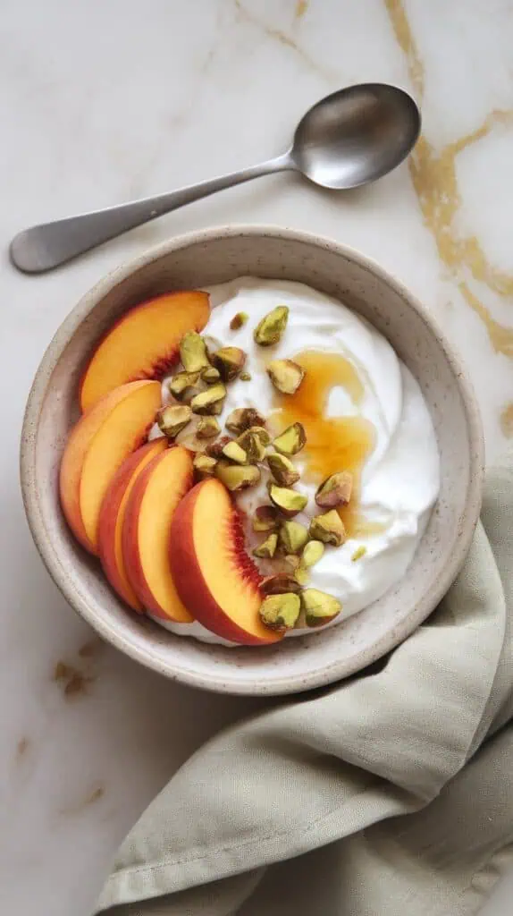 Peach Yogurt Bowl with Honey & Pistachios