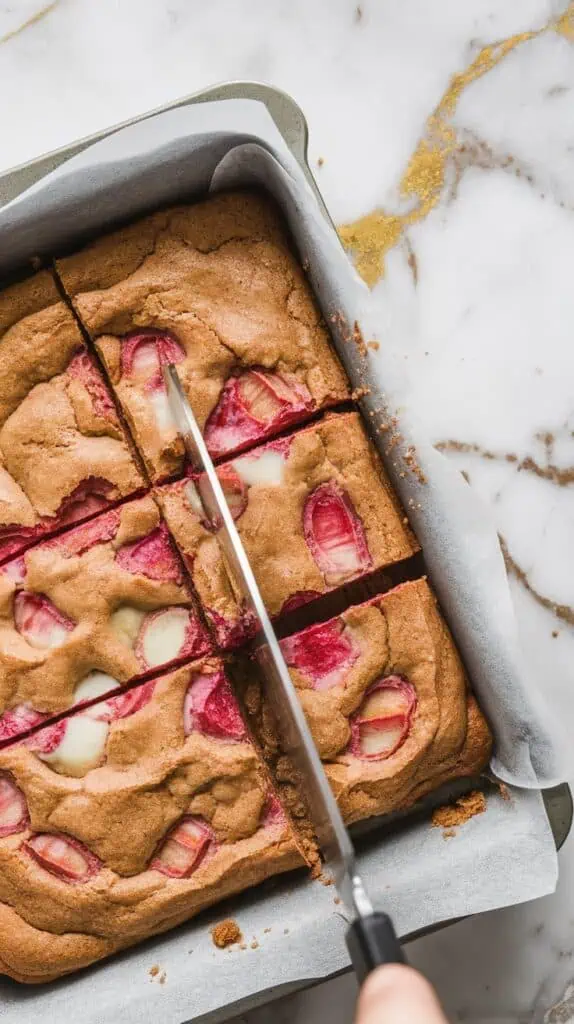 Rhubarb and White Chocolate Blondies