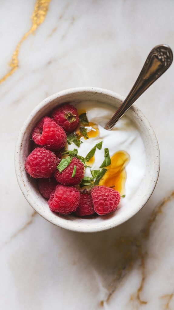 Raspberry Basil Yogurt Bowl