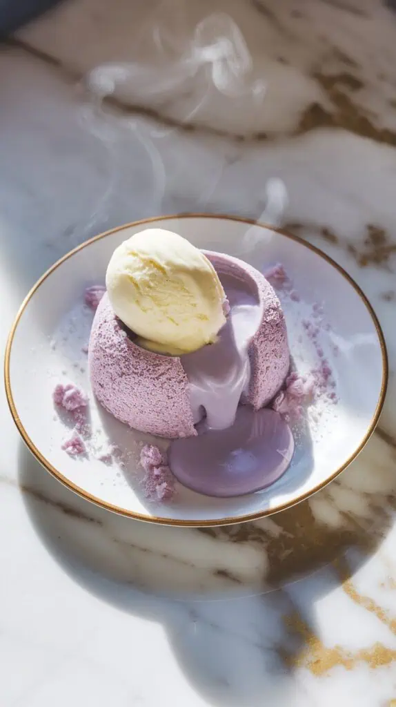 Ube Lava Cake with Vanilla Ice Cream