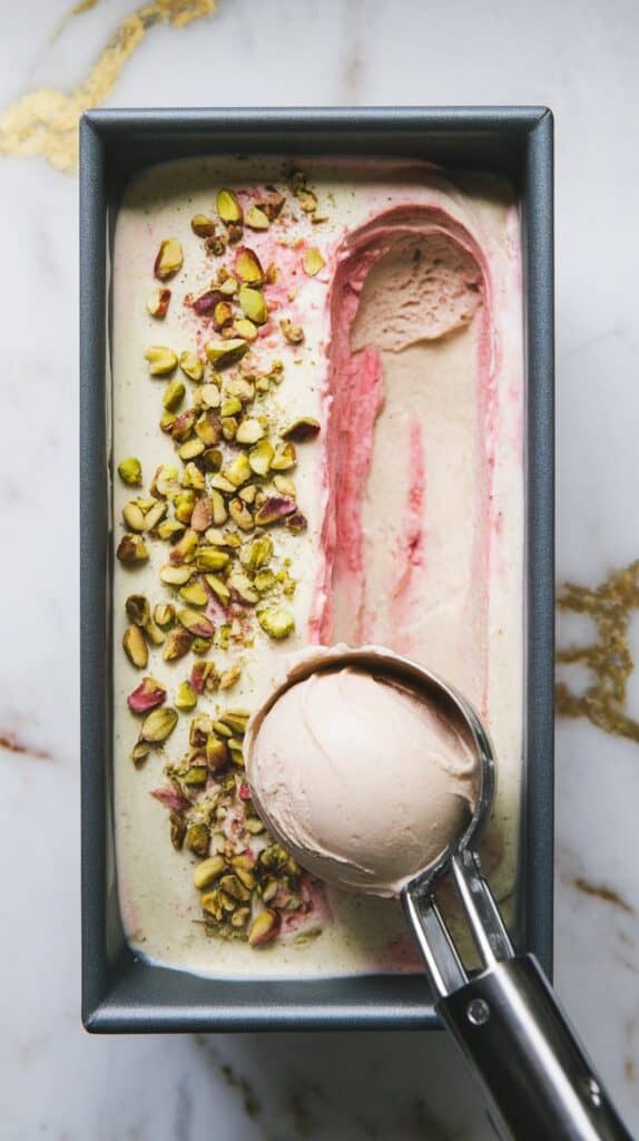 Rhubarb and Pistachio Ice Cream