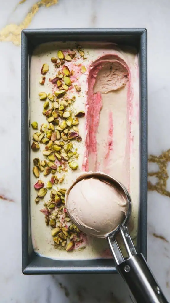 Rhubarb and Pistachio Ice Cream