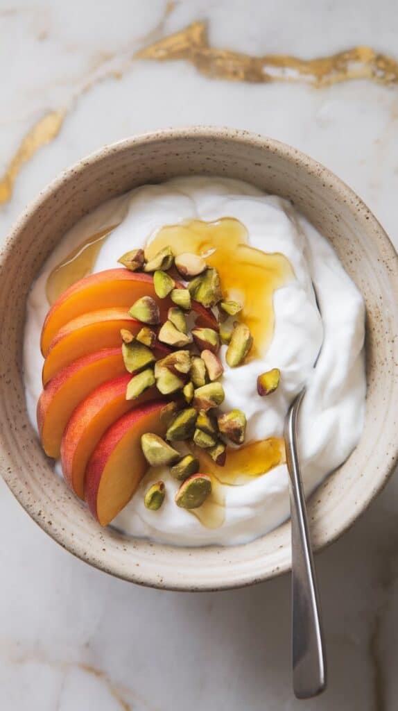 Peach Yogurt Bowl with Honey & Pistachios