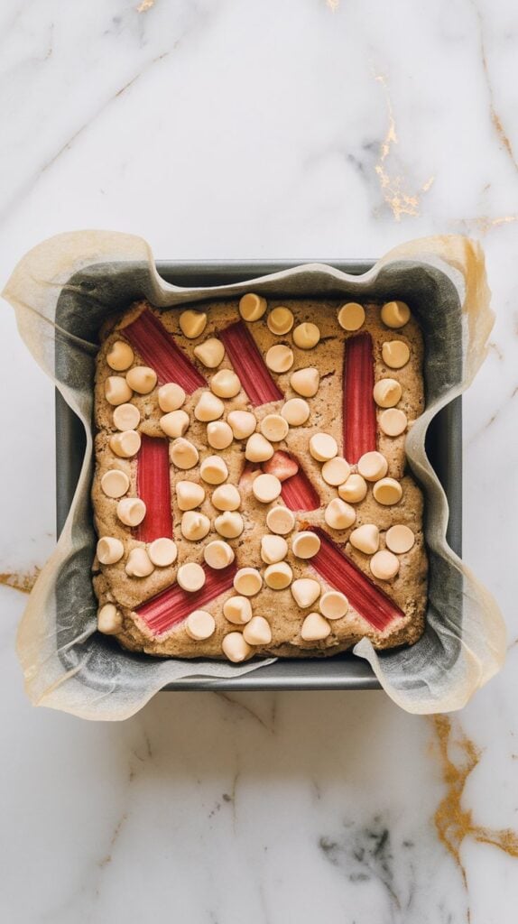 Rhubarb and White Chocolate Blondies