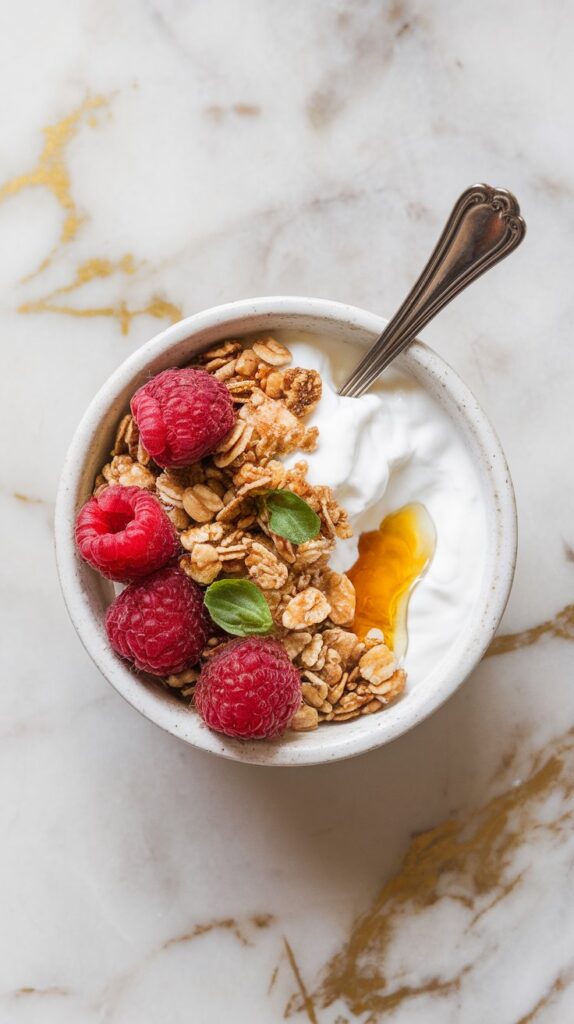 Raspberry Basil Yogurt Bowl