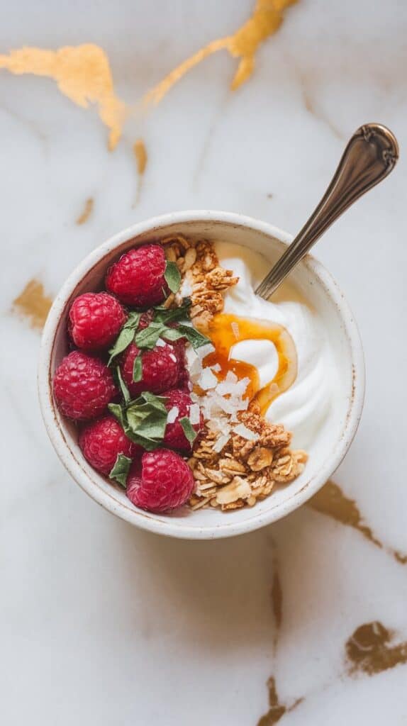 Raspberry Basil Yogurt Bowl