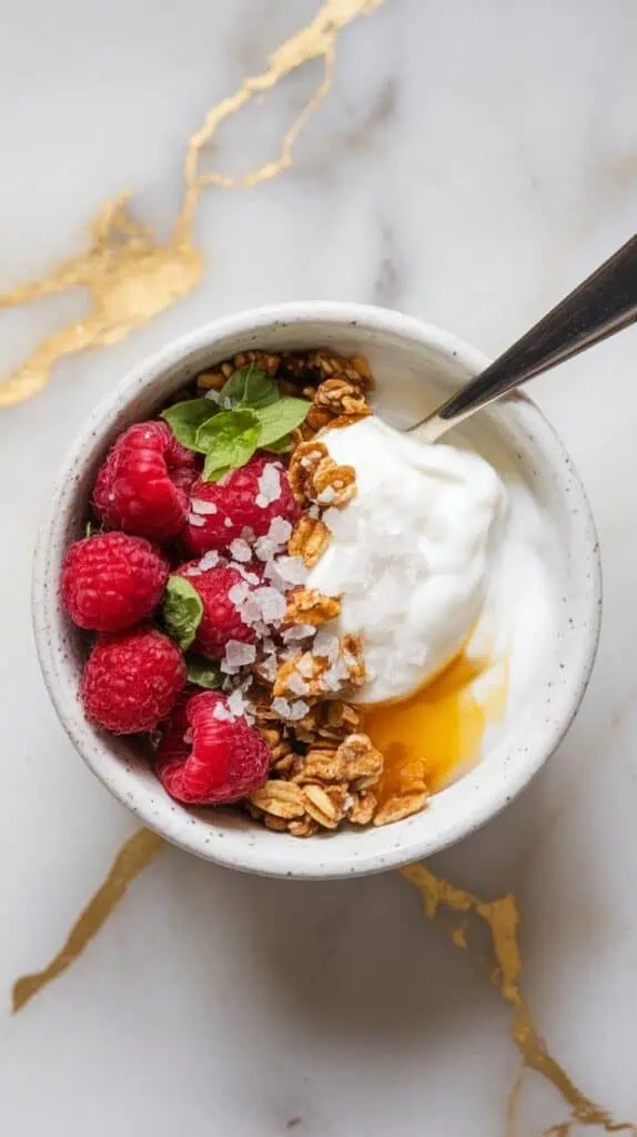 Raspberry Basil Yogurt Bowl