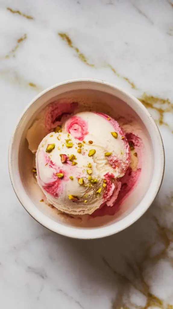 Rhubarb and Pistachio Ice Cream