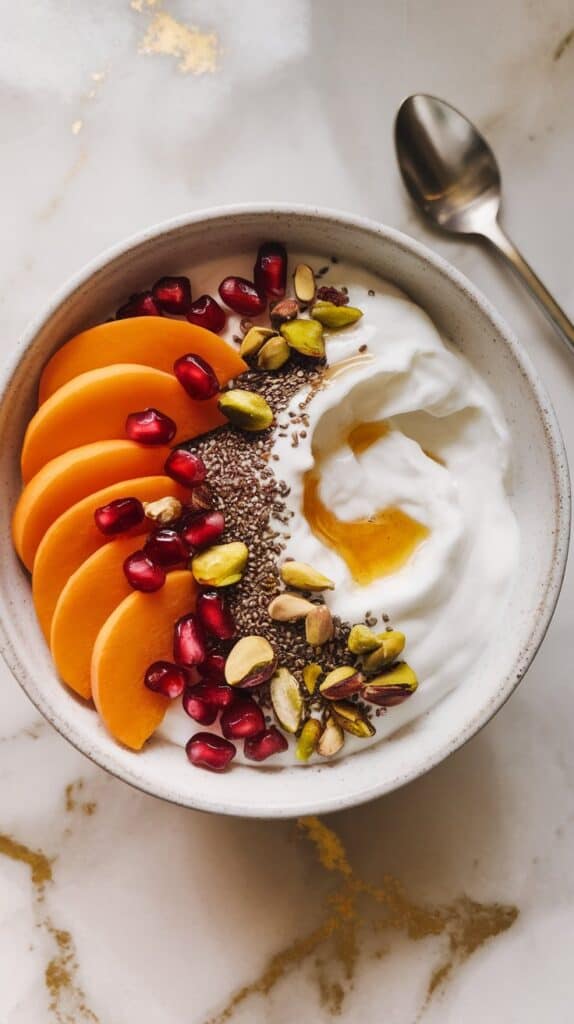 Persimmon Pomegranate Yogurt Bowl