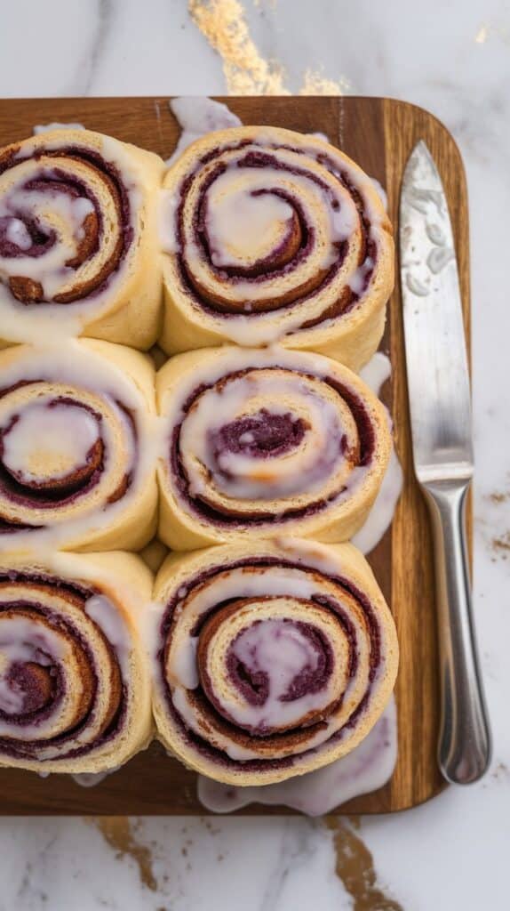 Ube Cinnamon Rolls with Cream Cheese Icing