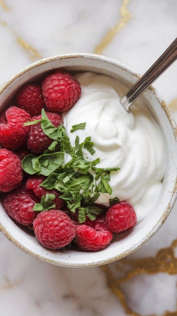 Raspberry Basil Yogurt Bowl