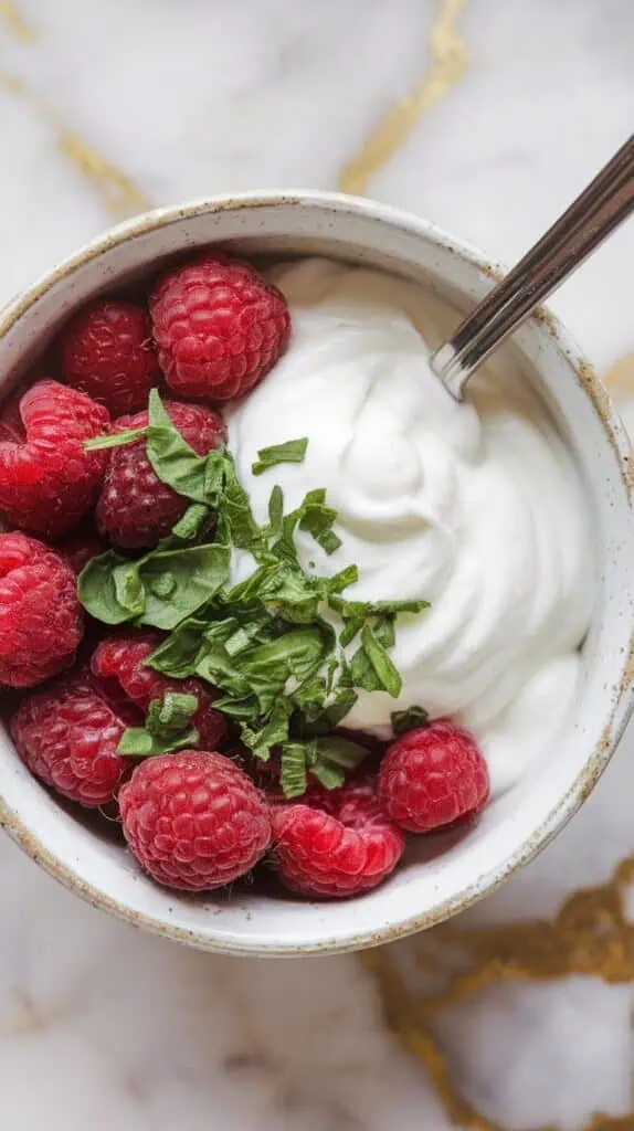 Raspberry Basil Yogurt Bowl