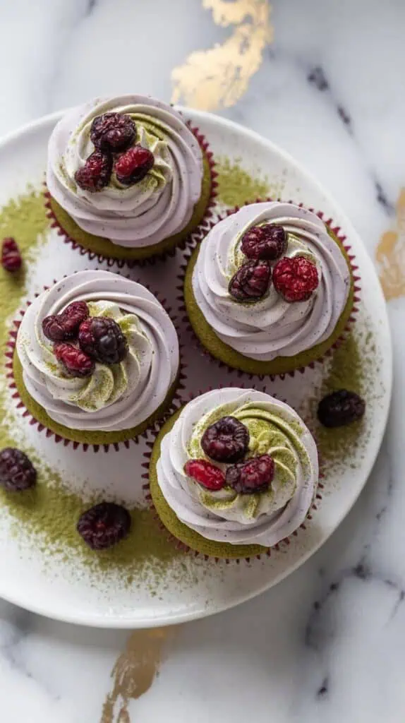 Mulberry Matcha Cupcakes