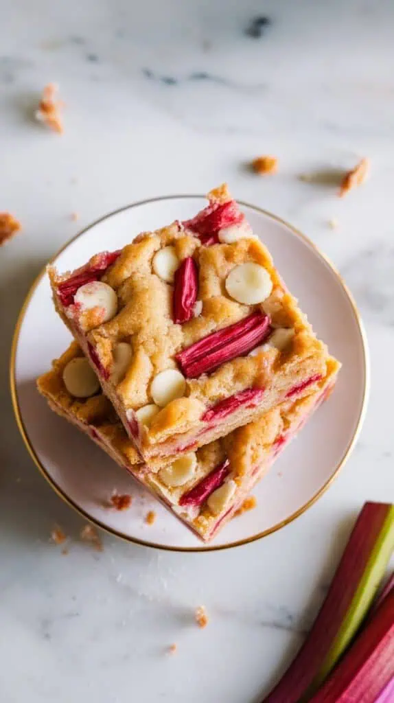 Rhubarb and White Chocolate Blondies