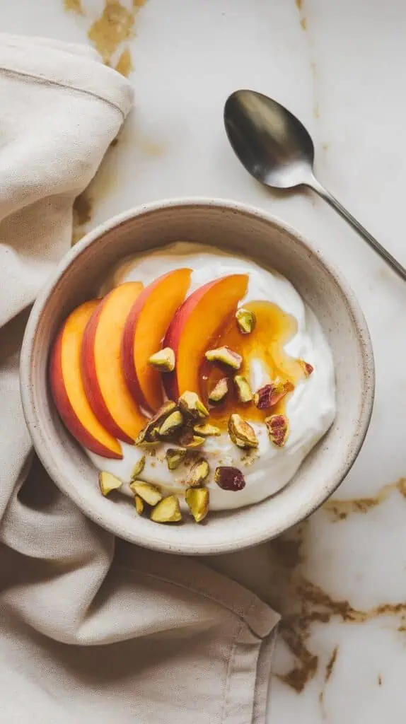Peach Yogurt Bowl with Honey & Pistachios