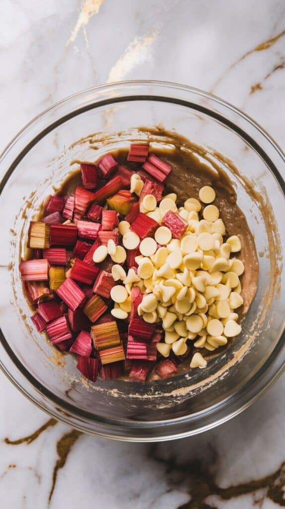 Rhubarb and White Chocolate Blondies