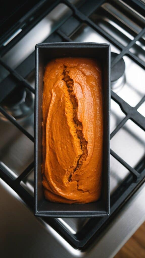  loaf of pumpkin bread cooling on a wire rack, golden brown crust visible