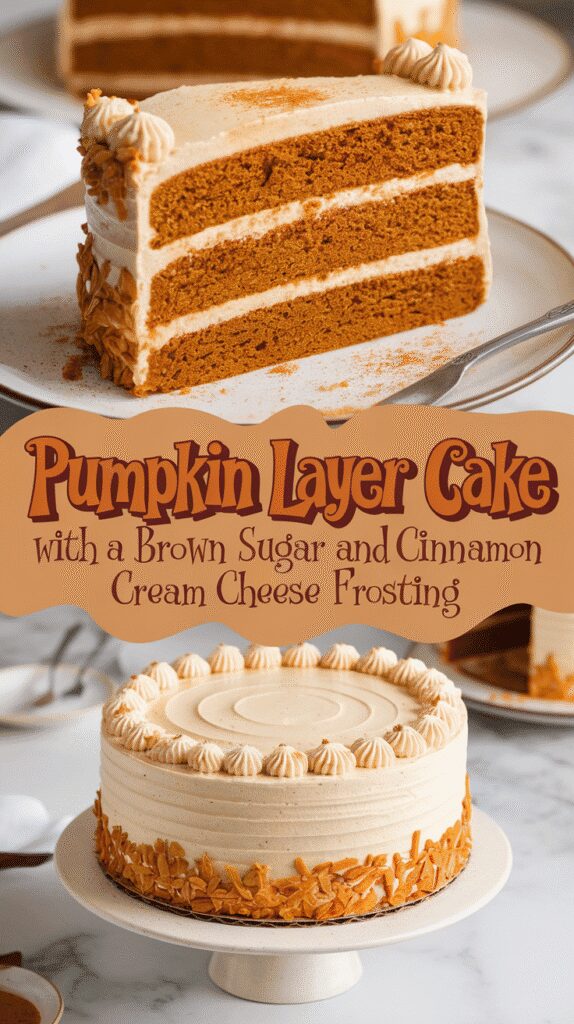 Pumpkin Layer Cake with Brown Sugar and Cinnamon Cream Cheese Frosting