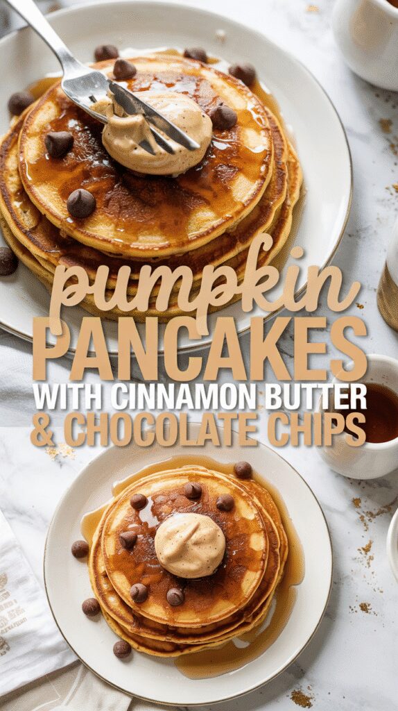 Pumpkin Pancakes with Cinnamon Butter & Chocolate Chips