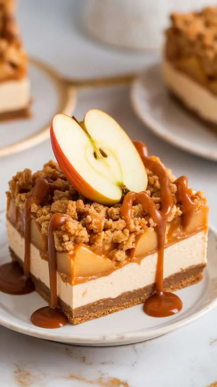 Caramel Apple Cheesecake Bars with Streusel Topping