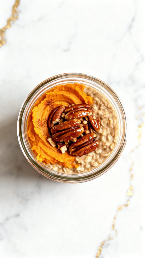 Sweet Potato Overnight Oats with Maple Pecans