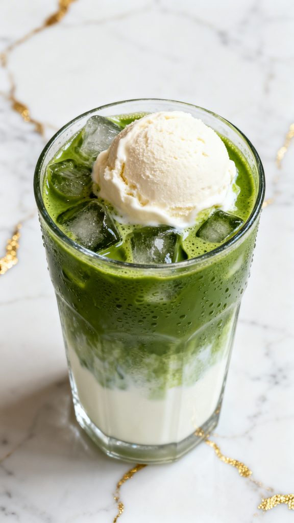 Iced Matcha Latte with Vanilla Ice Cream