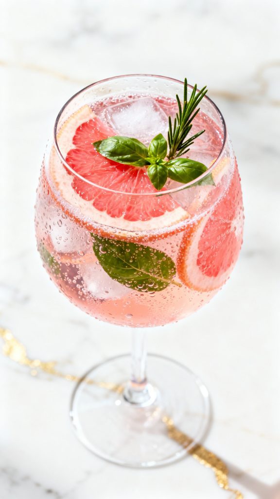 Pink Grapefruit Basil Prosecco Spritz