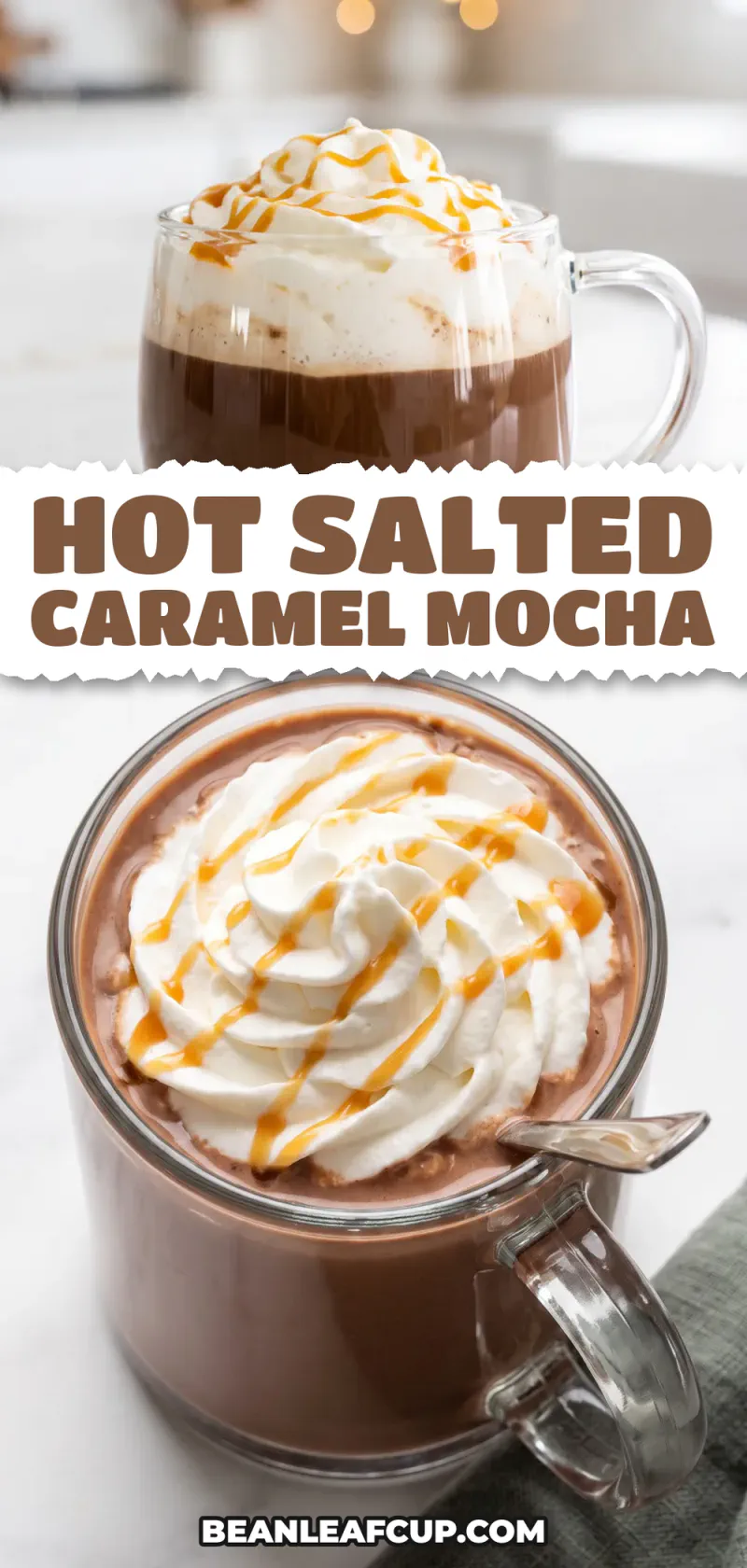 Hot Salted Caramel Mocha with Whipped Cream and Caramel Drizzle