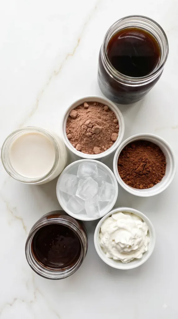 Ingredients for Iced Chocolate Protein Coffee
