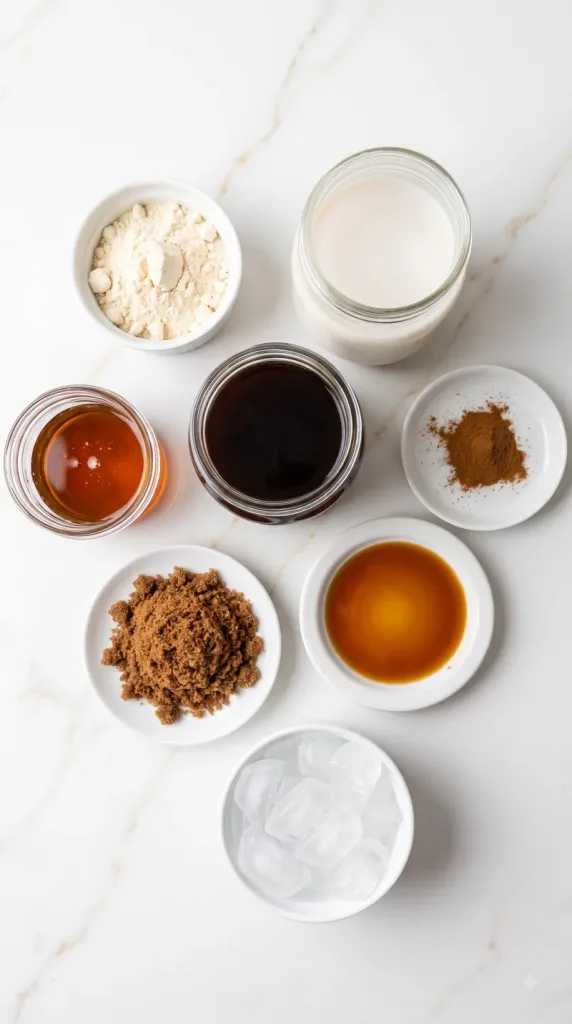 Ingredients for Brown Sugar Cinnamon Protein Iced Latte