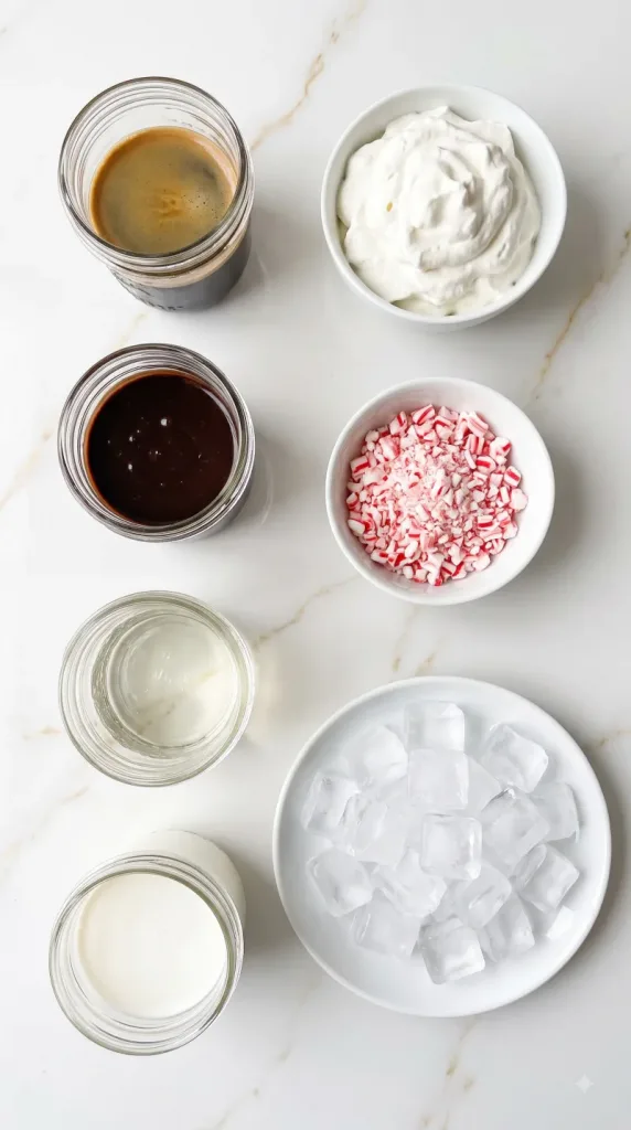 Ingredients for Peppermint Mocha Iced Latte